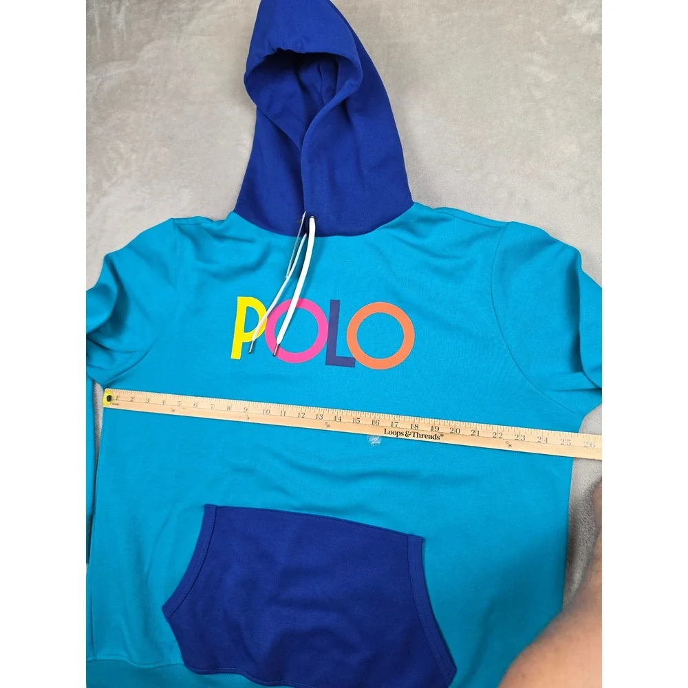 Polo Ralph Lauren Hoodie Men XL Aqua Blue Double Knit Logo Pullover Sweatshirt